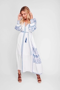 Jastie Bahia Maxi Dress Women Summer Fall Long Sleeve Embroidery Vintage Lo