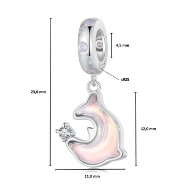 G862 Różowy delfin zawieszka z kryształkami srebrny charms beads