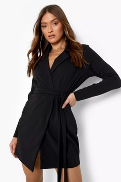 BOOHOO SUKIENKA MARYNARKOWA CZARNA MINI WIĄZANA W PASIE XL 42