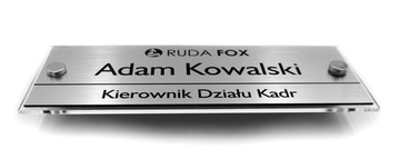 TABLICZKA na pleksi i dystansach prezes dyrektor KIEROWNIK DZIAŁU 20x7 cm