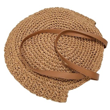Damska słomiana torba plażowa na ramię Okrągły kształt Tkana wakacyjna torebka typu Tote Camel