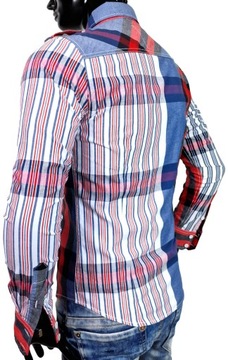 Koszula męska niebieska we wzory slim KD98 r. XL