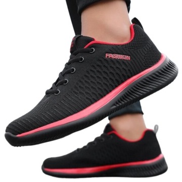 Buty sportowe lekkie sznurowane siateczka sneakersy obuwie męskie czarne