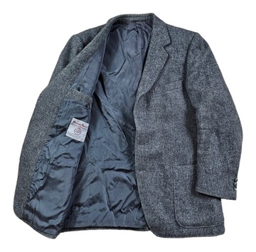 Marynarka Tweedowa HARRIS TWEED Wełna Męska Szara Casual 56