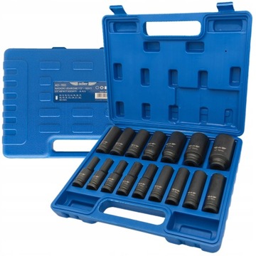 NASADKI UDAROWE GŁĘBOKIE 1/2' DŁUGIE ZESTAW NASADEK UDAROWYCH 10-32MM CR-MO