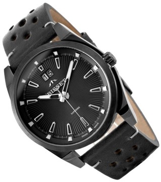 Klasyczny czarny zegarek męski na pasku skórzanym Bisset Swiss Made +GRAWER
