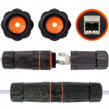 NEKU Бочковой разъем 2x RJ45 FTP кат.7 6A IP68