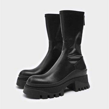 Kozaki Krótkie Damskie Botki gruby obcas Zimowe piękne Boots B49-220