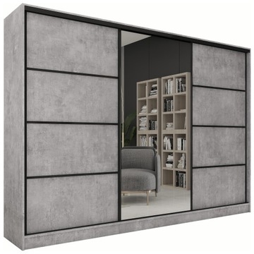 Szafa przesuwna z lustrem 280 cm LOFT Beton półki