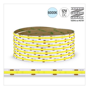 COB LED STRIP 480L/M COLD 6000K 9W/m 12V DC / 1 МЕТР НЕПРЕРЫВНЫЙ СВЕТ