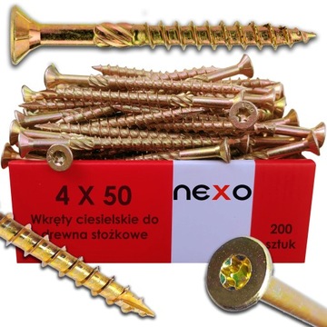 WKRĘTY CIESIELSKIE 4X50 DO DREWNA KROKWI STOŻKOWE KONSTRUKCYJNE TORX 200x