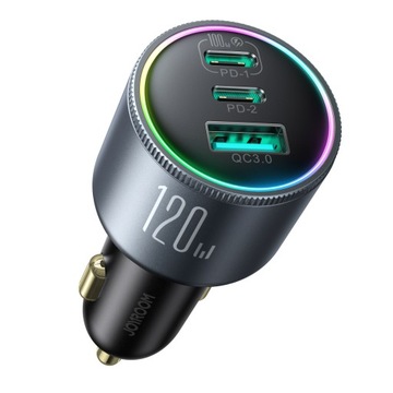 АВТОМОБИЛЬНОЕ ЗАРЯДНОЕ УСТРОЙСТВО JOYROOM 120 Вт, 2xUSB-C, КАБЕЛЬ USB-A + USB-C, 100 Вт, QC PD