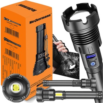 LATARKA TAKTYCZNA MOCNA LED 2500 LUMENÓW 5000mAH USB 7 TRYBÓW WOJSKOWA ZOOM
