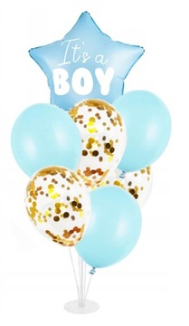 zestaw balonów BABY SHOWER DEKORACJE, stojak na balony, balony niebieskie
