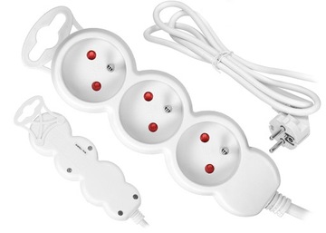 Удлинитель тройного удлинителя с кабелем заземления, 3 м, белый