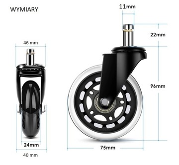 Колеса для стула 75 мм 5 шт. Резиновые колеса для стула 11 мм новые.