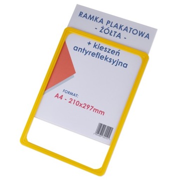 ЖЕЛТАЯ РАМКА ДЛЯ ПОСТЕРА А4 + АНТИБРАЗРАКОВЫЙ КАРМАН ДЛЯ ЗАЩИТЫ ПОСТЕРА