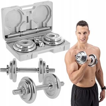 ZESTAW STC20 SZTANGIELKI W WALIZCE 2 x 10 KG CHROMOWANE