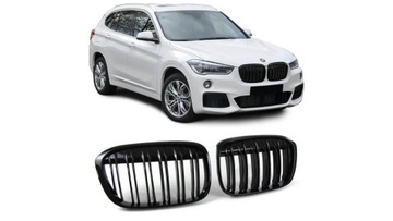 СПОРТИВНАЯ ГРИЛЬ ОДИНАРНЫЕ РЕБРА ГЛЯНЦЕВЫЙ ЧЕРНЫЙ BMW X1 F48 ДО ПОДЪЕМА 2015-