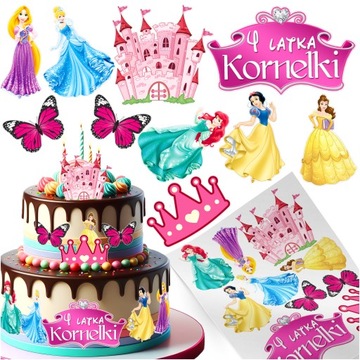 MEGA ZESTAW WYDRUK CUKROWY KSIĘŻNICZKI PRINCESS OPŁATEK NA TORT NA MASIE
