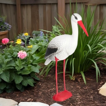 Аист, стоящий в живых садовых статуэтров