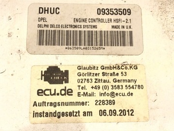 JEDNOTKA MOTORU OPEL ASTRA G 09353509 1.6 84KM 98-09 ŘÍZENÍ MODUL