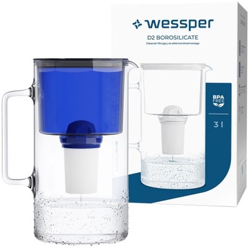 SZKLANY DZBANEK WESSPER D2 BOROSILICATE AQUACLASSIC 3l + 1x Filtr Wkład