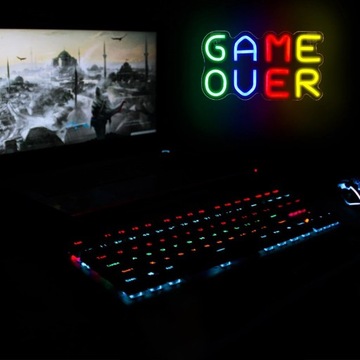 GAME OVER NEON DO POKOJU ZABAW 5V KOLOROWA DEKORACJA ŚCIENNA LED