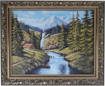 OBRAZ 50x60 PEJZAŻ KRAJOBRAZ ZDOBIONA ZŁOTA RAMA