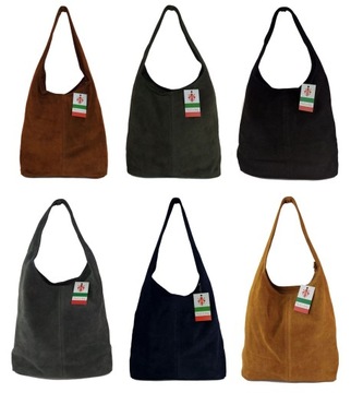 Duży zamszowy Worek A4 XL pojemny Włoska Skóra Shopper Vera Pelle Beżowy