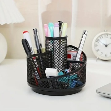 ORGANIZER NA BIURKO PRZYBORNIK KREDKI POJEMNIK METALOWY CZARNY OBROTOWY 360