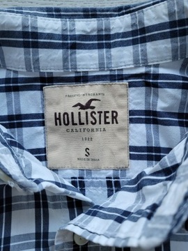 Biała koszula męska w kratkę Hollister S bawełniana logo