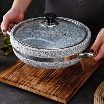 Универсальная многоразовая жаровня с корейской каменной чашей для тушения кимчи 28 см