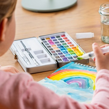 Акварельные краски Набор акварельных кубиков из 50 красок + кисти — 54в1