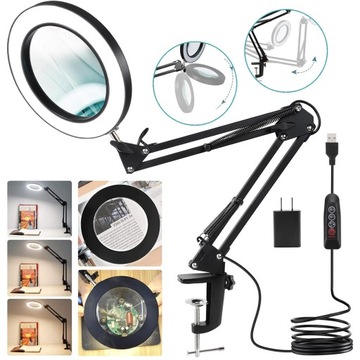 LAMPA BIURKOWA LED LUPA SZKŁO POWIĘKSZAJĄCE KREŚLARSKA/CZYTANIA+EU WTYCZKA