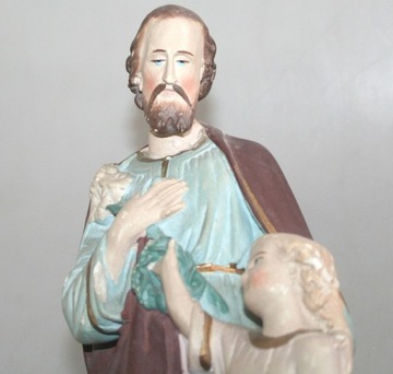 СВЯТОЙ ИОСИФ С РЕБЕНКОМ СТАРАЯ ГИПСОВАЯ ФИГУРКА БОЛЬШАЯ 34 см.