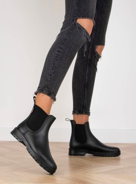 7665 CZARNE MATOWE KALOSZE BOTKI SZTYBLETY 36