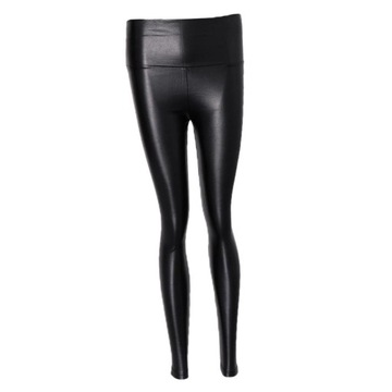 Damskie obcisłe legginsy wyglądające na mokre legginsy ze sztucznej skóry spodnie PU M czarne