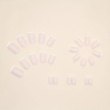 PAZNOKCIE SZTUCZNE TIPSY SHORT SQUARE KLASYCZNY FRENCH SAMOPRZYLEPNE 24SZT