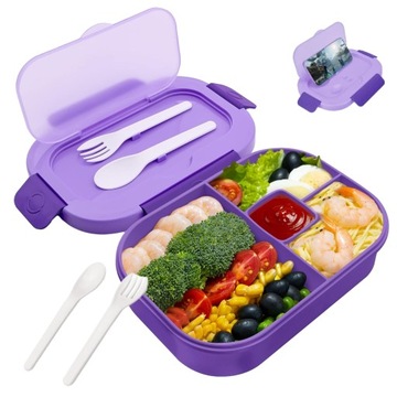 LUNCH BOX ŚNIADANIÓWKA PUDEŁKO ŚNIADANIOWE 4 PRZEGRÓDKI 1300ML+SZTUĆCE,22CM