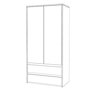 Белый шкаф с 2 ящиками, 2 дверцами, штанга 90 см, 4 полки, вместительный шкаф