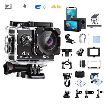 WODOODPORNA KAMERA 4K HD WIFI SPORTOWA GO PRO + BEZPŁATNE 17AKCESORIÓW