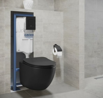 GROHE SOLIDO БЕТОННЫЙ УНИТАЗ С ЧЕРНОЙ ЧАШЕЙ БЕЗОБОДКИ
