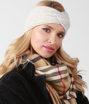 Бежевый теплый зимний ободок BOHO Polska O2