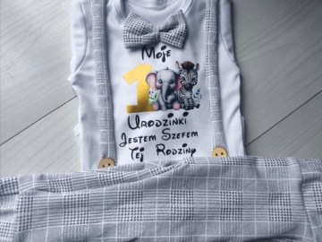 Комплект на рочок хлопчика сіра клітинка мої 1 день народження я шефом народжує