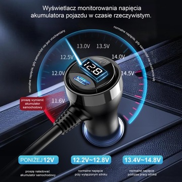 РАЗДЕЛИТЕЛЬ ПРИкуривателя 12-24 В Зарядное устройство 3xUSB QC PD Вольтметр