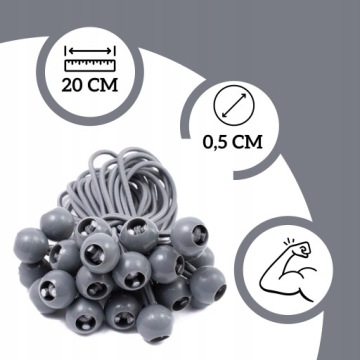 ЭЛАСТИЧНАЯ РЕЗИНА С ШАРИКОМ ДЛЯ КРЕПЛЕНИЯ БАННЕРА ТЕНТА, СЕРЫЙ -20СМ