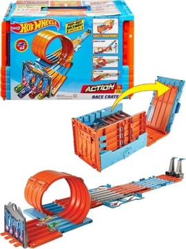 HOT WHEELS ZESTAW KASKADERSKI TOR WYŚCIGOWY ROZWJIANY SKRZYNIA ZESTAW 3W1