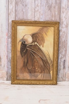 Beksiński - Pastel na Kartonie za Szkłem - Stary Obraz - Abstrakcja