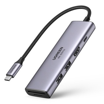 АДАПТЕР-концентратор UGREEN SPLITTER USB-C 5IN1 2XUSB 3.0 100 Вт HDMI 4K TF/SD 5 ГБ/с